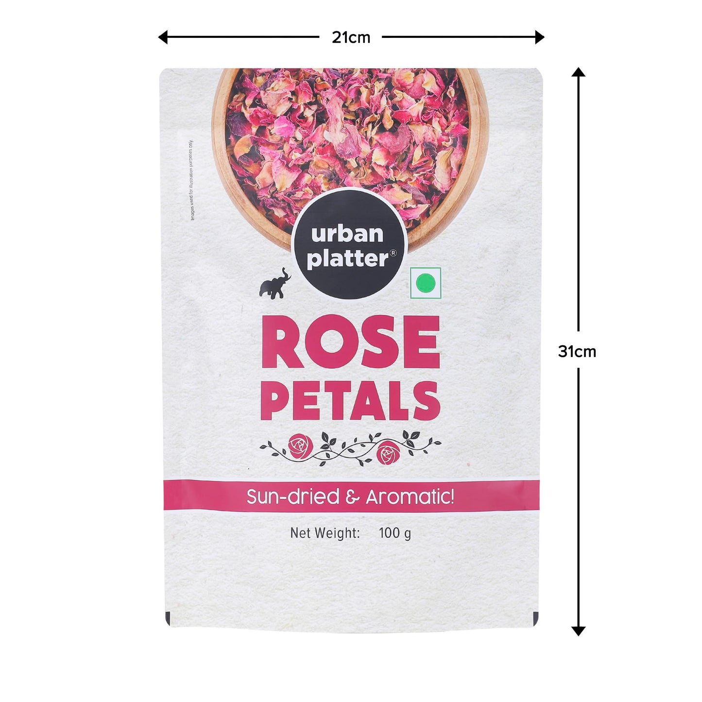 Urban Platter Sun Dried Rose Petals | 3.53 Oz/100G | Edible Gulab Patti | Natural & Pure Aromatic Flower Petals | Used In Herbal Tea, Baking, Desserts, Rose Water & Crafting