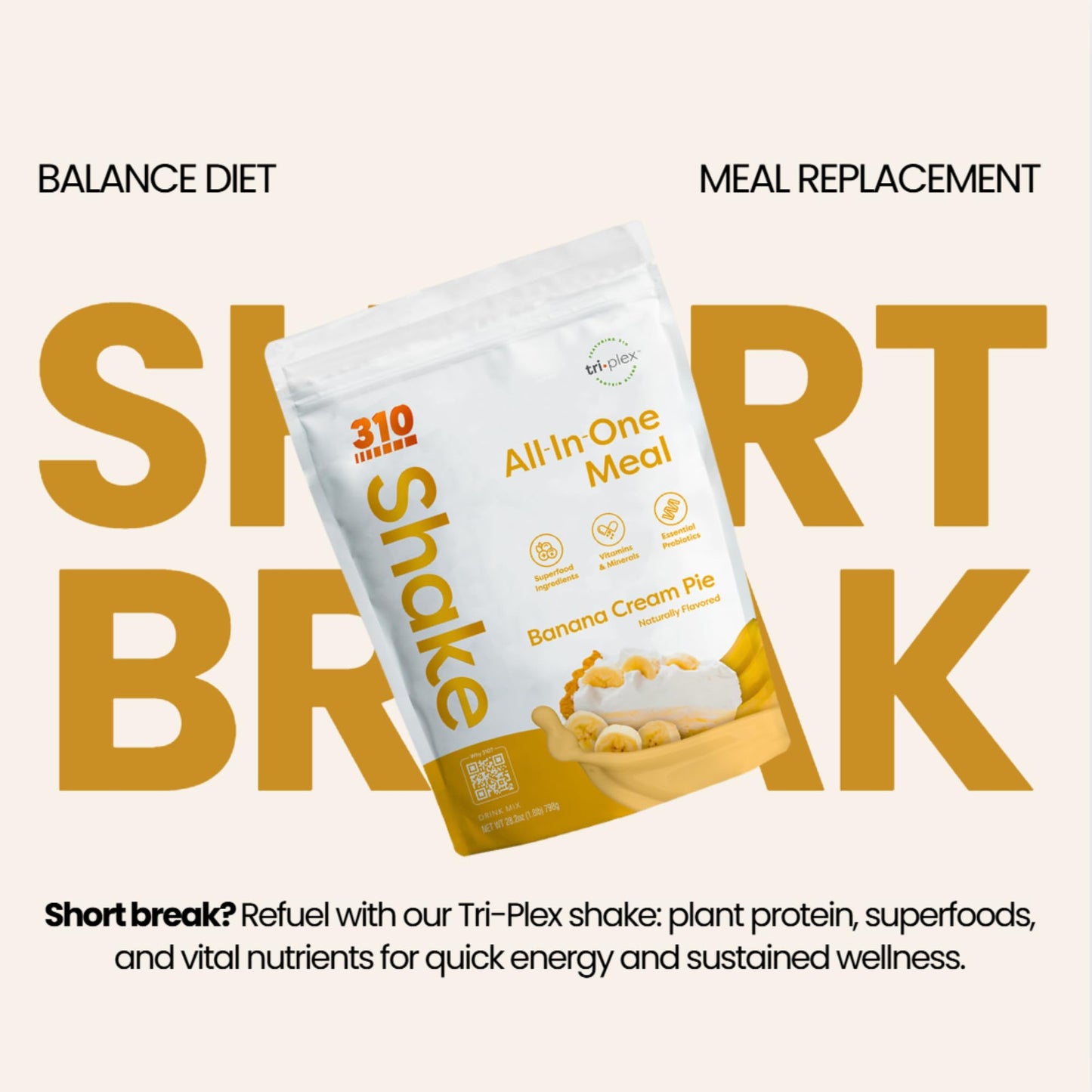 310 Nutrition All-in-One Plant-Based Meal Replacement Shake - High-Fiber Protein with Probiotics, Digestive Enzymes & Adaptogens