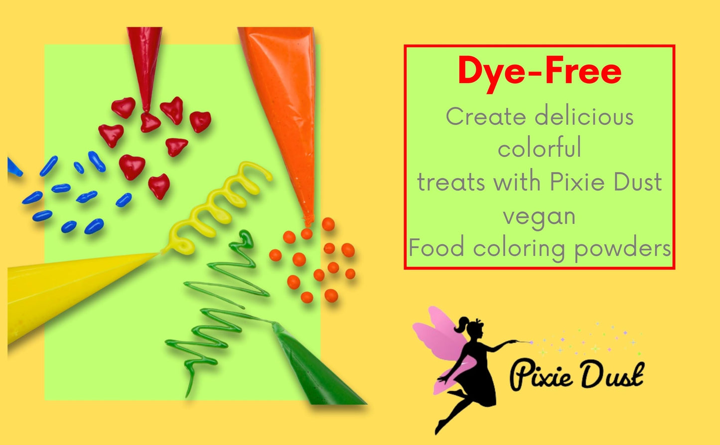 Pixie Dust All-Natural Food Coloring Powder Set, Dye-Free, Plant-Based, 0.17 oz Each (Pack of 4) - Red, Yellow, Blue, Green