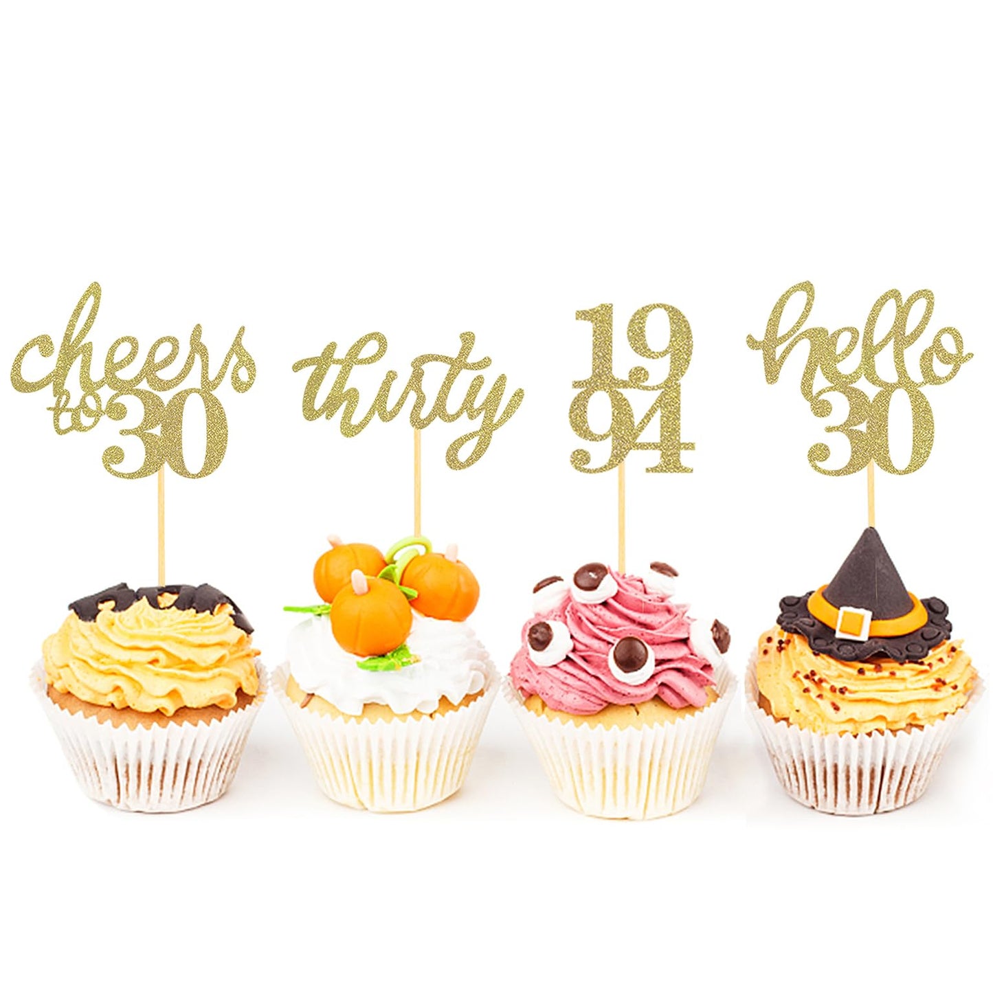 24 Pcs Gold Glitter 30Th Birthday Cupcake Toppers For Celebrating Thirty Years Old Birthday Party Decorations For 30Th Anniversa