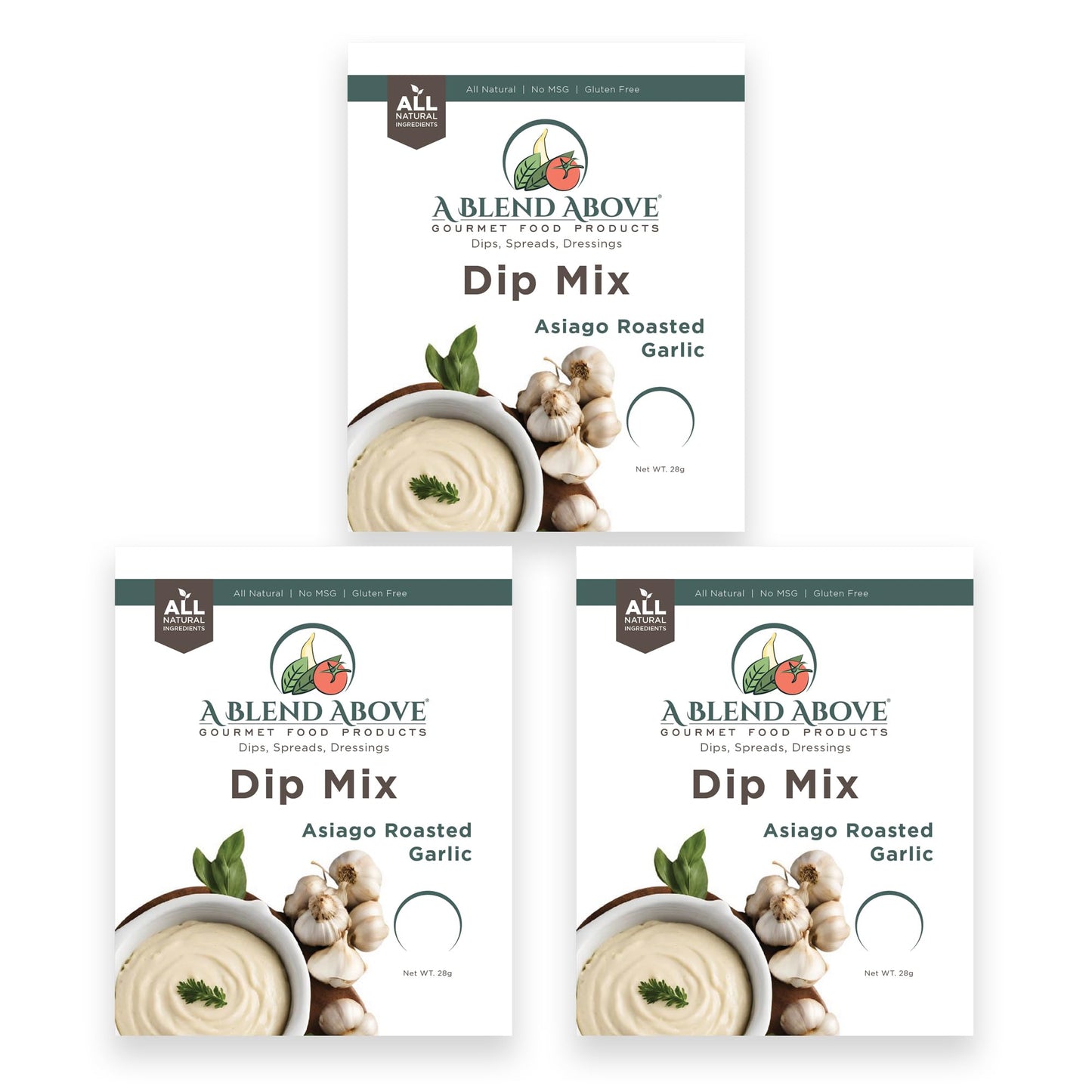 A Blend Above Asiago Roasted Garlic Dip Mix, Gluten-Free, Vegan, 3 Packs, 1 oz Each