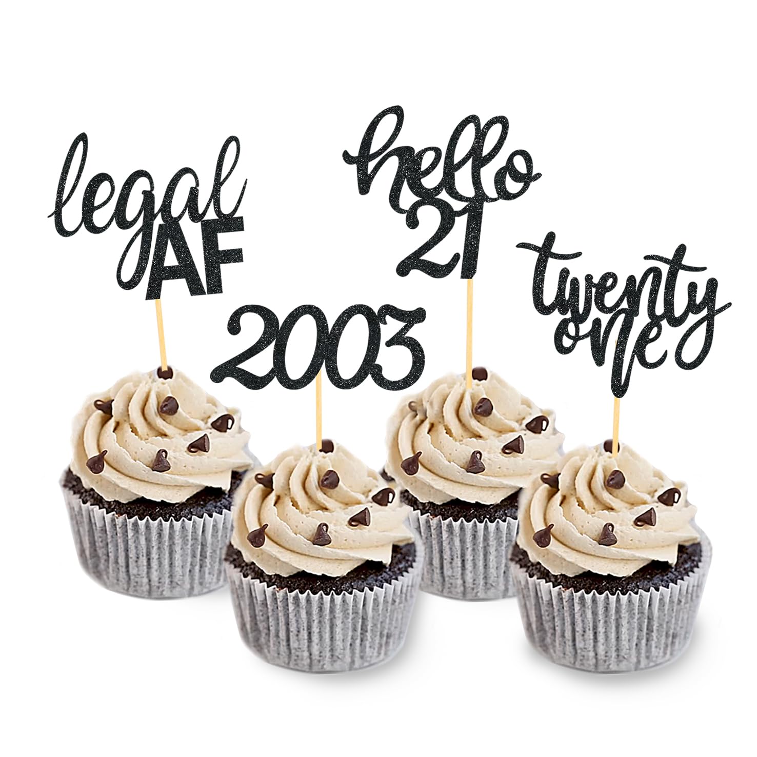 24 Pcs Silver Glitter 21St Birthday Cupcake Toppers For Celebrating Twenty-One Years Old Birthday Party Decorations