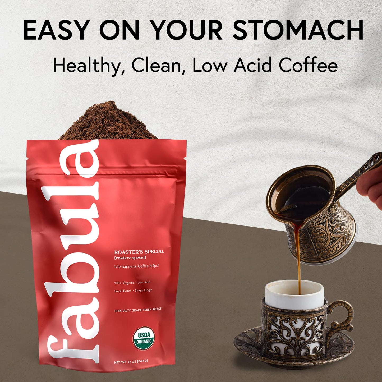 Fabula Organic Turkish Coffee - Very Fine Grind - Low Acid - Single Origin - Non-Gmo - Mold Free - 12 Ounces