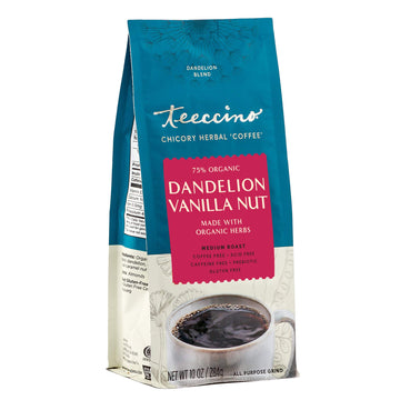 Teeccino Dandelion Vanilla Nut Herbal Coffee - Caffeine-Free, Medium Roast, 10 oz