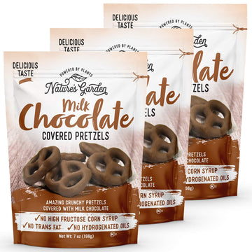 Nature'S Garden Milk Chocolate Covered Pretzels - No Trans Fat, Indulgent Snack, Milk Chocolate Pretzels - 7 Oz Bag (Pack Of 3)
