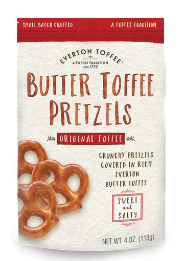 Everton Toffee Butter Toffee Pretzels, Variety Pack (4 oz. bag, 3-pack). Gourmet Artisan Toffee Covered Pretzels, Sweet and Salt