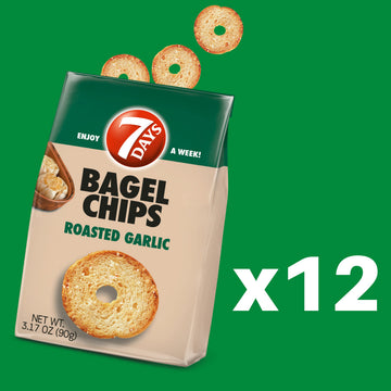 7Days Bagel Chips, Roasted Garlic, Natural, Non-GMO (3.17oz, Pack of 12)