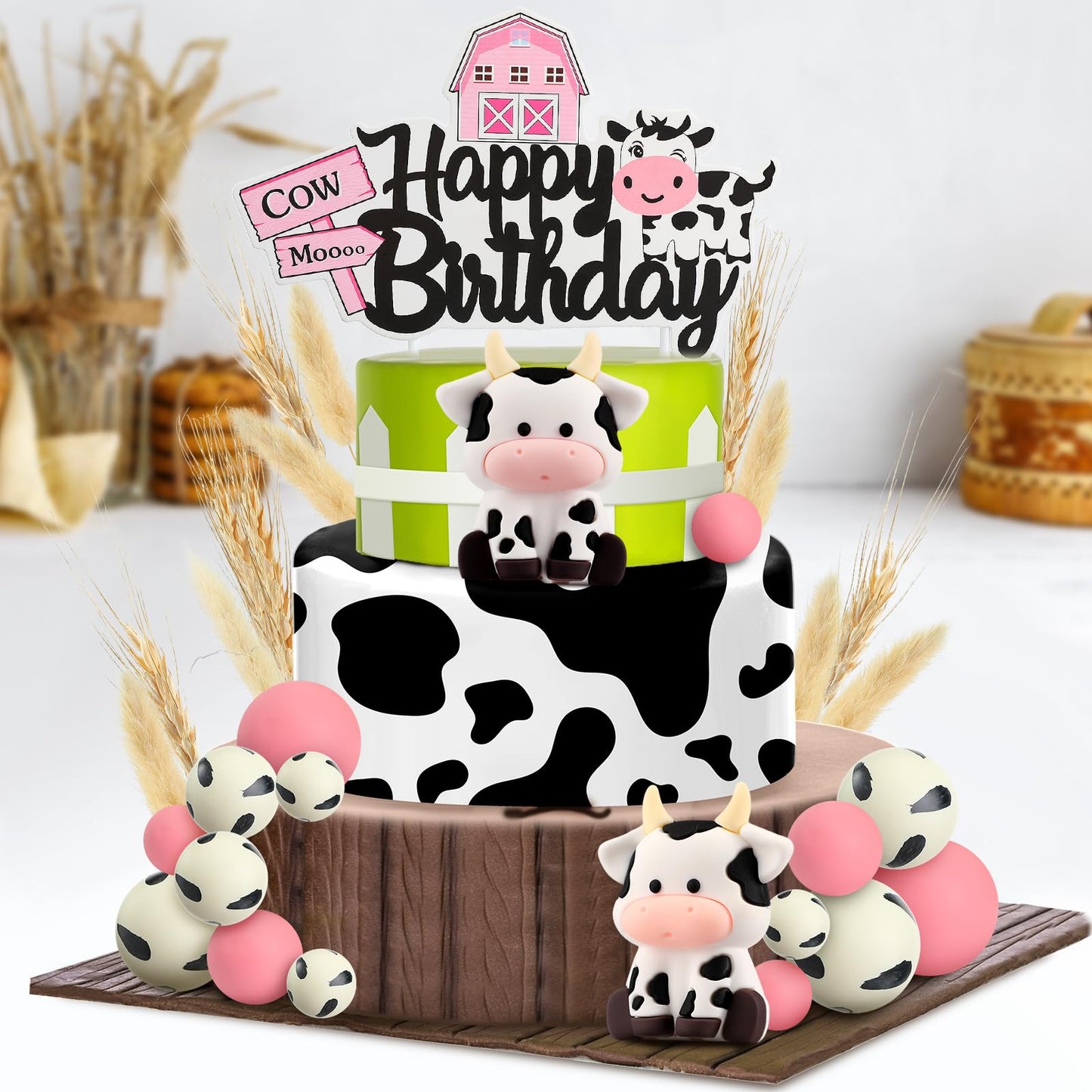 Pinkunn 23 Pcs Cow Cake Topper Farm Cake Decor Cow Cake Decorations With Cow Miniature Figurines Animal Birthday Party For Cow T