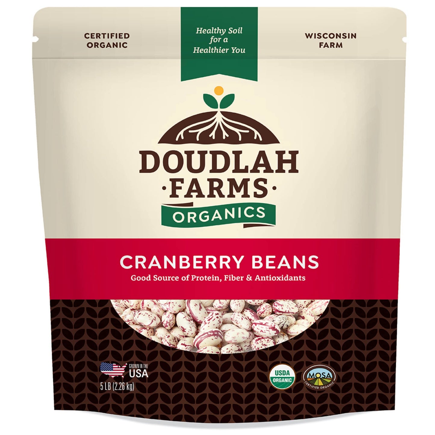 Organic Dried Cranberry Beans 5lb Bulk by Doudlah Farms - Farmed From Regenerative Soil | Tested Clean Certified | Vegan, Non-GM