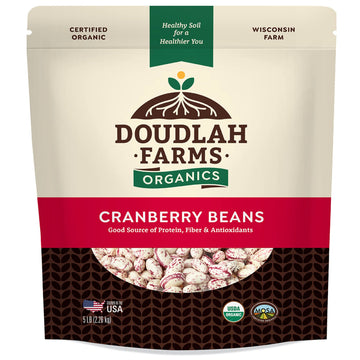 Organic Dried Cranberry Beans 5lb Bulk by Doudlah Farms - Farmed From Regenerative Soil | Tested Clean Certified | Vegan, Non-GM