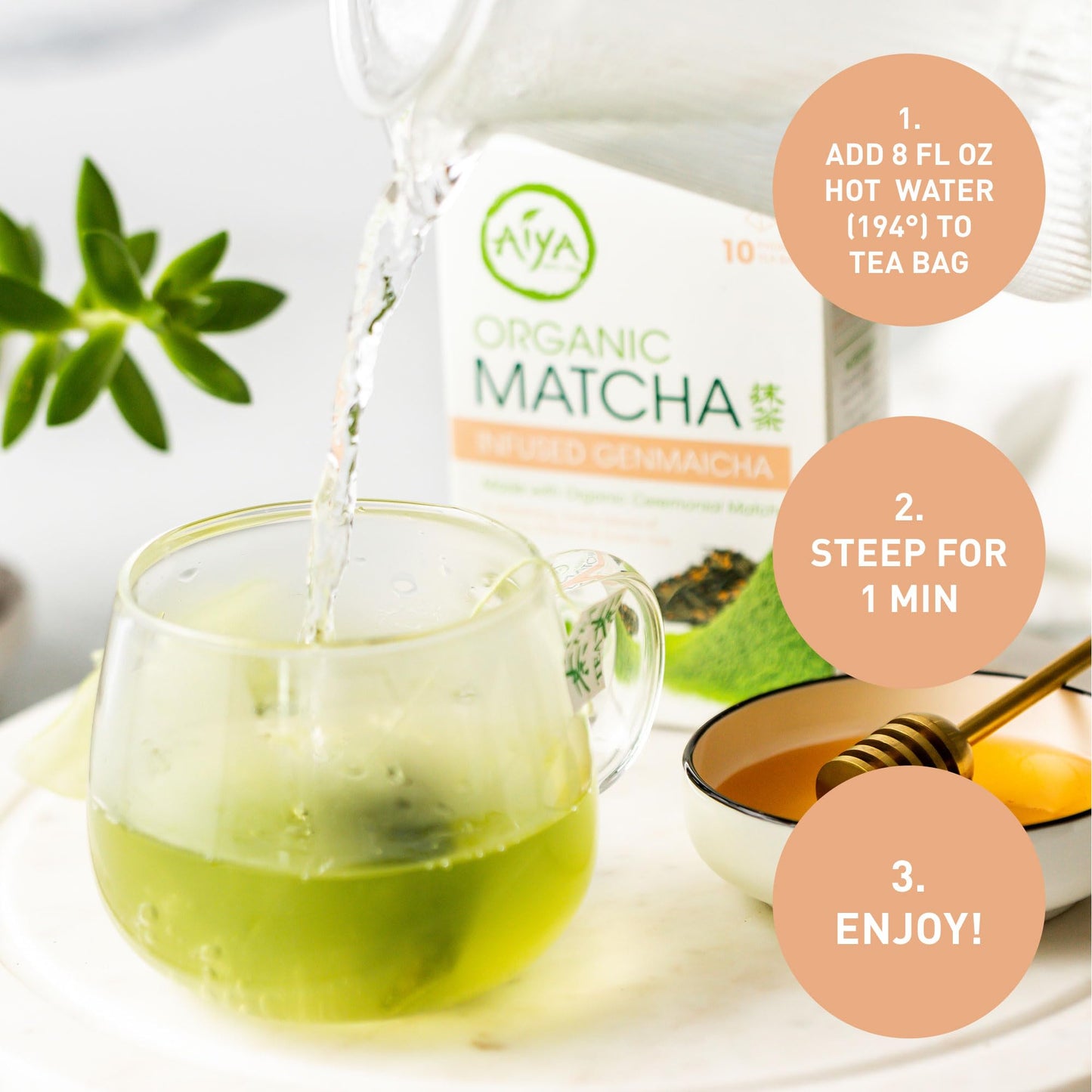 Aiya Organic Matcha Infused Genmaicha | Organic Ceremonial Matcha Green Tea, Organic Genmaicha | 10 Count