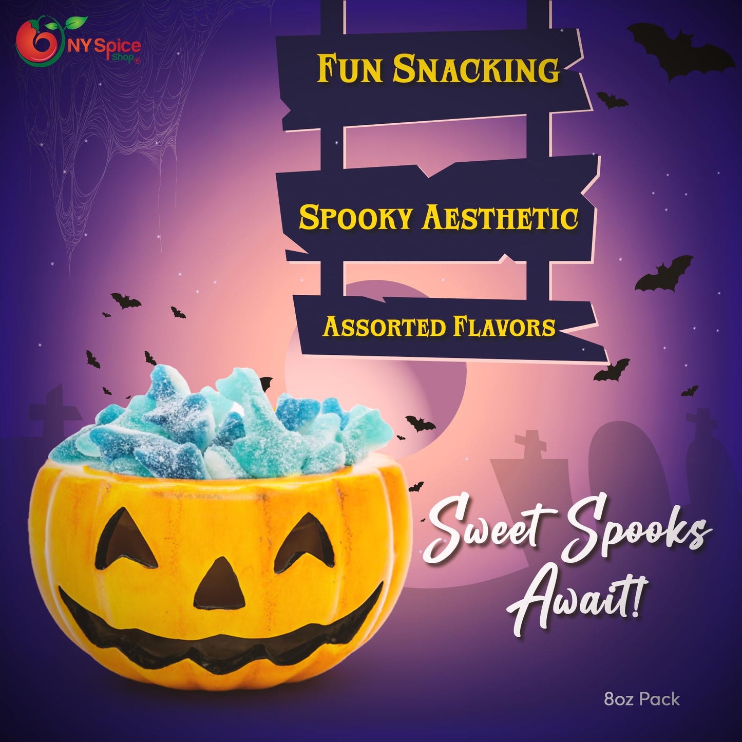 NY Spice Shop Sour Shark Gummies - Blue Shark Bulk Candy - 1 Pound Gummy Snacks - Ideal for Parties