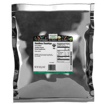 Frontier Co-op Organic Seedless Rosehips, 16 Ounce Bulk Bag, Natural Dried Rose Hips for Tea and Powder