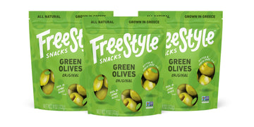 Freestyle Snacks Olive Snack Packs - Jumbo Green Olives, All Natural, Non-GMO, 4oz (3 Pack)