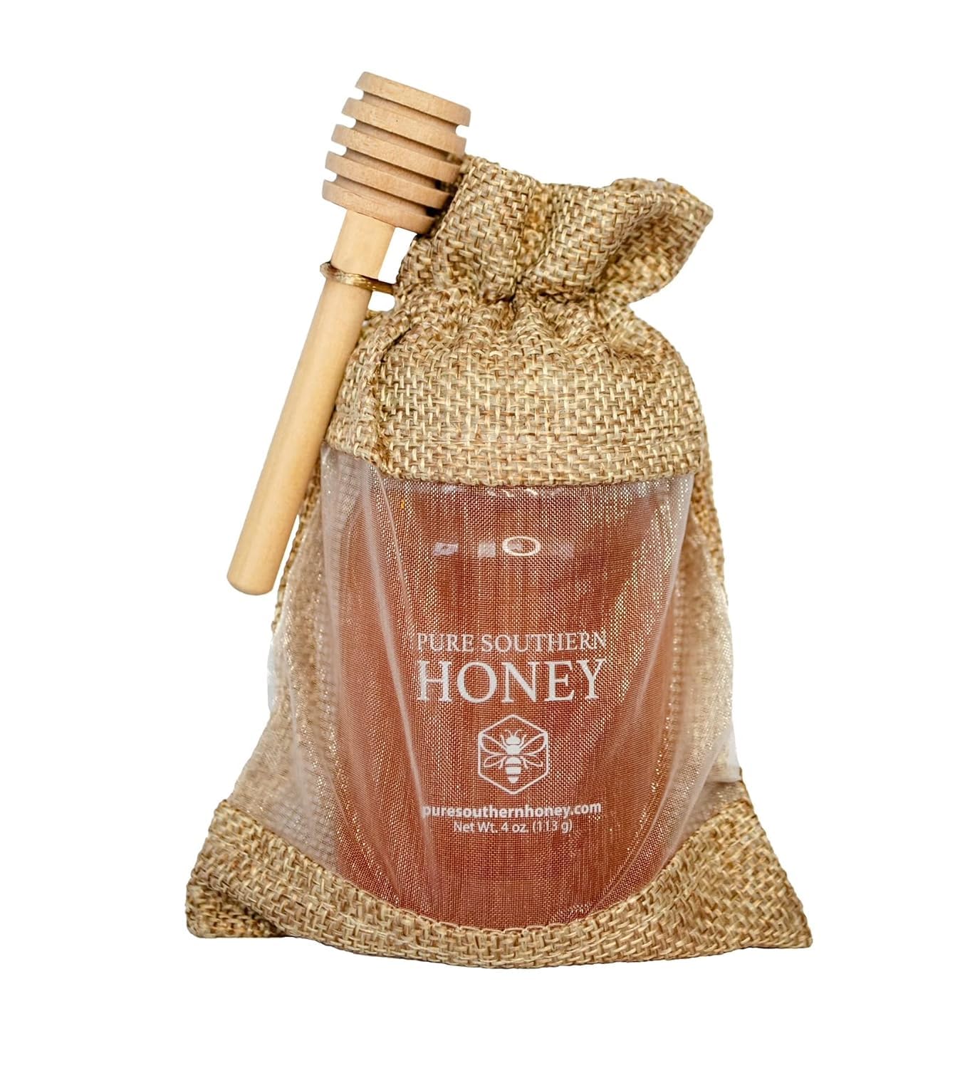 Pure Southern Honey Mini Raw Unfiltered Honey Gourmet Gift Bag with Dipper, 4 oz, All-Natural Sweetener, Glass Jar