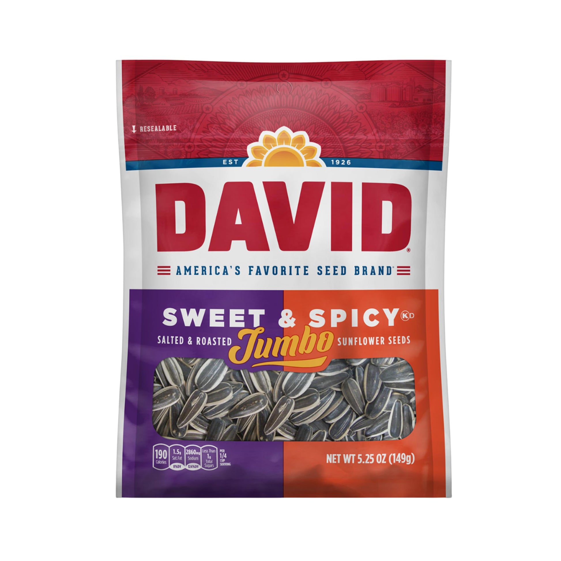 David Roasted And Salted Jumbo Sunflower Seeds, Sweet And Salty Flavor, 5.25Oz. (Pack Of 12)