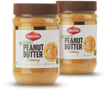 Haddar, 100% Pure & Natural Creamy Peanut Butter, 18oz Jar (2 Pack), 100% Peanunts | Just one Ingredient | Unsalted | Non GMO | 