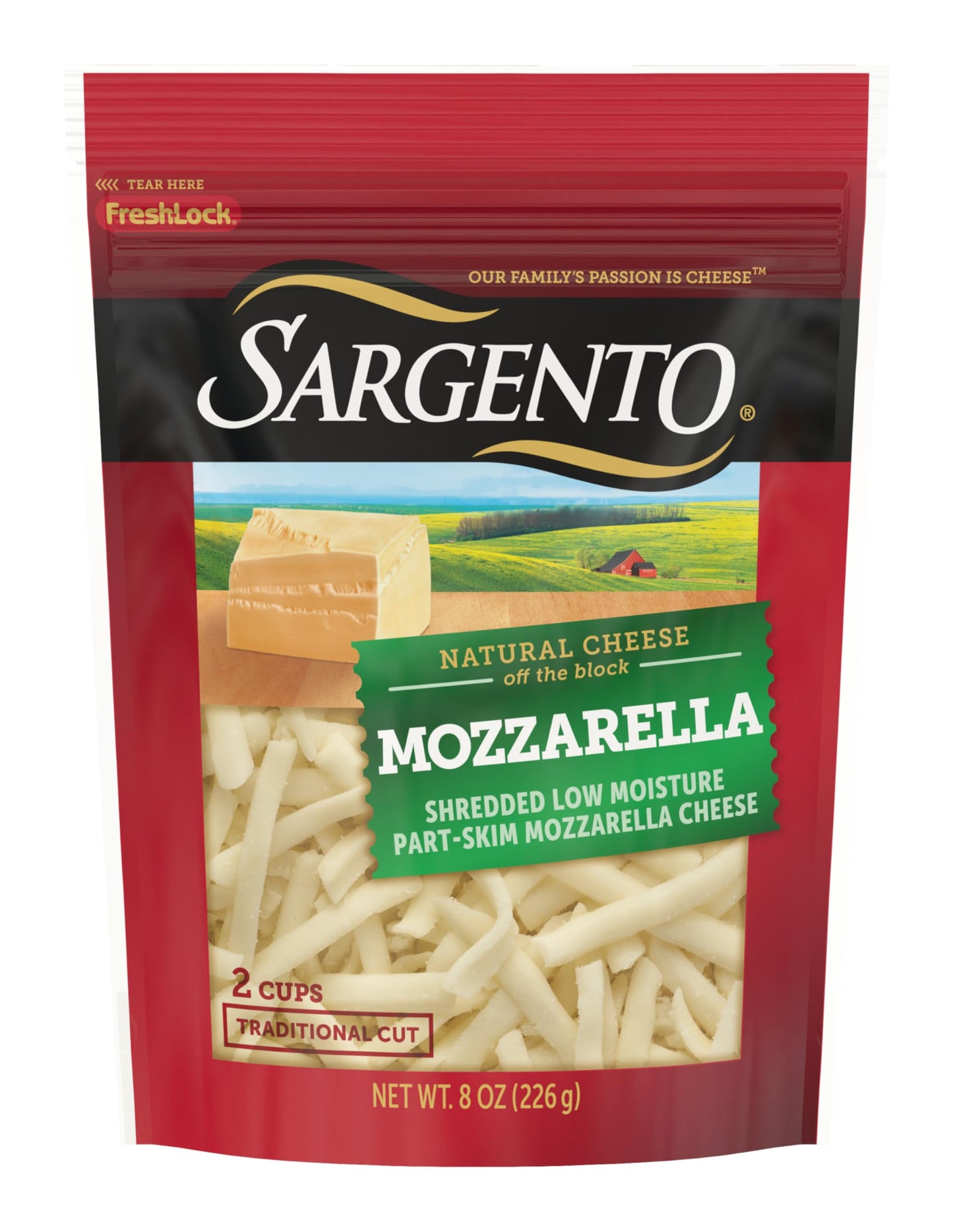 Sargento Natural Mozzarella Shredded Cheese, Traditional Cut, 8 oz