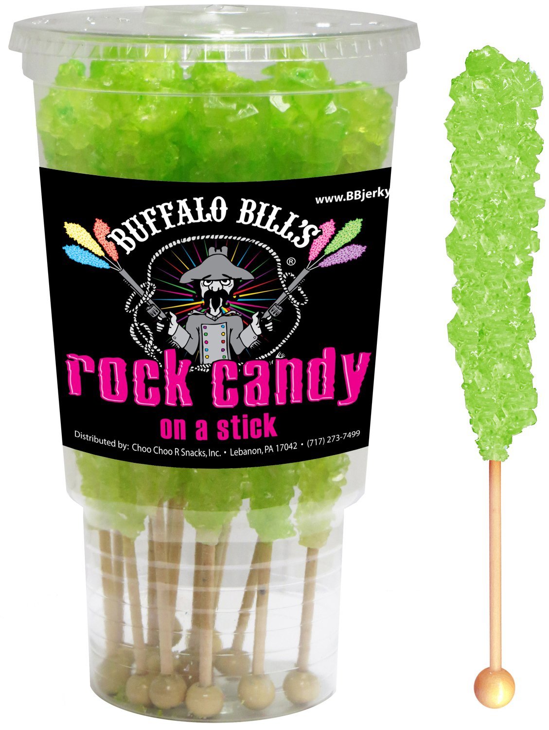 Buffalo Bills Watermelon (Light Green) Rock Candy On A Stick (12-ct cup rock candy crystal sticks)