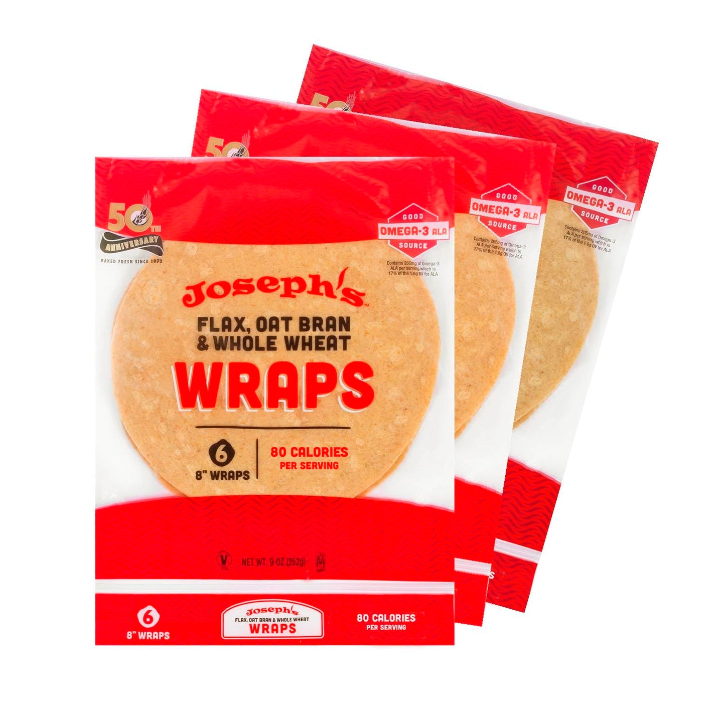 Joseph'S Low Carb Wrap Value 3-Pack, Flax, Oat Bran And Whole Wheat, 8G Carbs Per Serving, Fresh Baked (6 Per Pack, 18 Wraps Tot