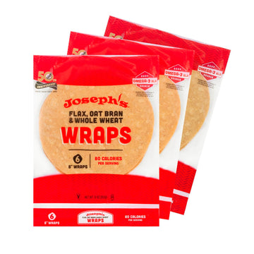 Joseph'S Low Carb Wrap Value 3-Pack, Flax, Oat Bran And Whole Wheat, 8G Carbs Per Serving, Fresh Baked (6 Per Pack, 18 Wraps Tot