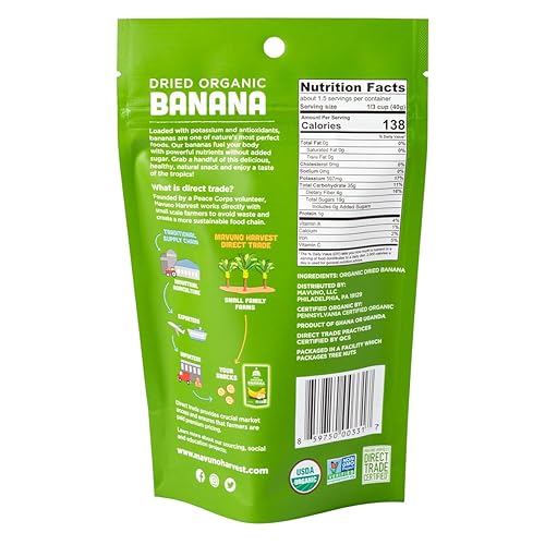 Mavuno Harvest Dried Banana Chips Fruit Snacks | Organic Dried Banana | Healthy Snacks For Kids & Mature-Themeds | Unsweetened Banana Chips | Gluten Free Snack | Vegan, Non Gmo, Direct Trade | 2 Oz, Pack Of 6