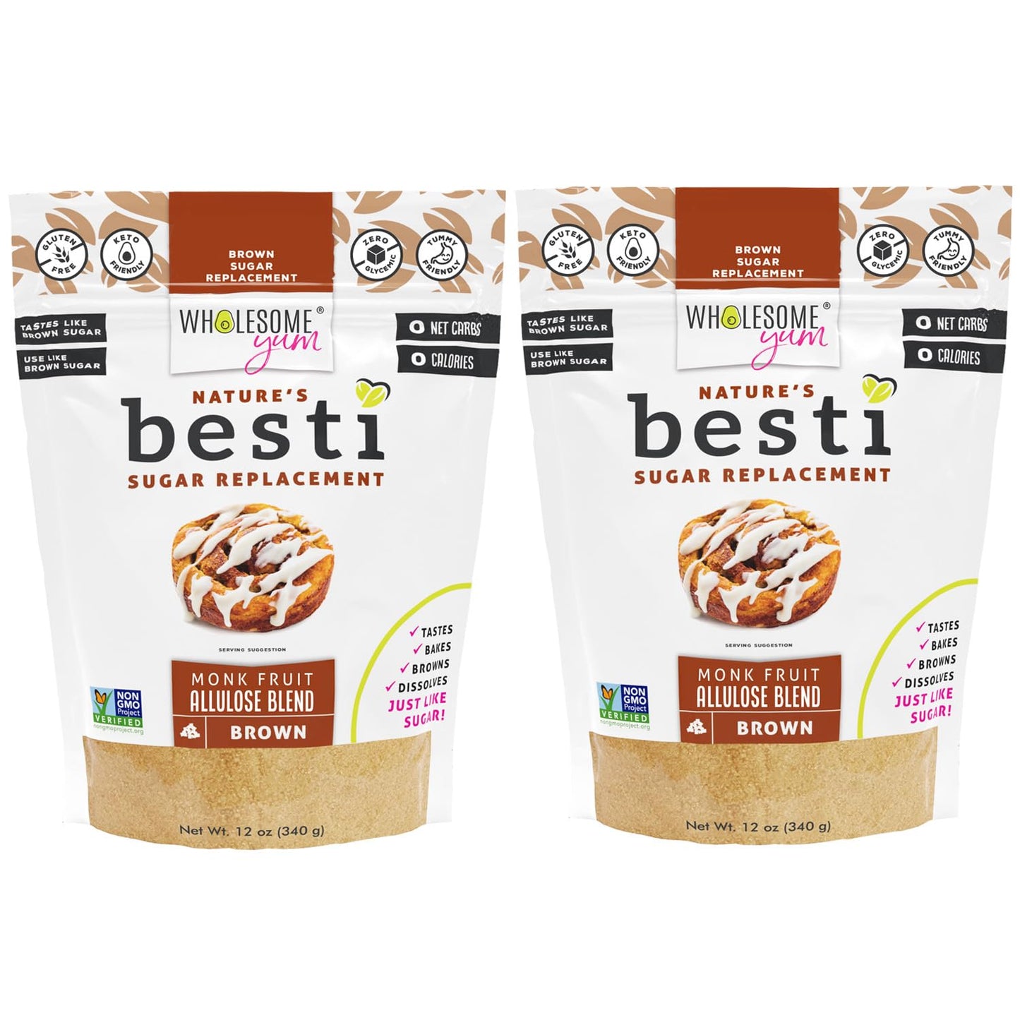 Wholesome Yum Besti Natural Brown Sugar Substitute - Keto Brown Monk Fruit Sweetener Blend With Allulose (No Erythritol) - Non G