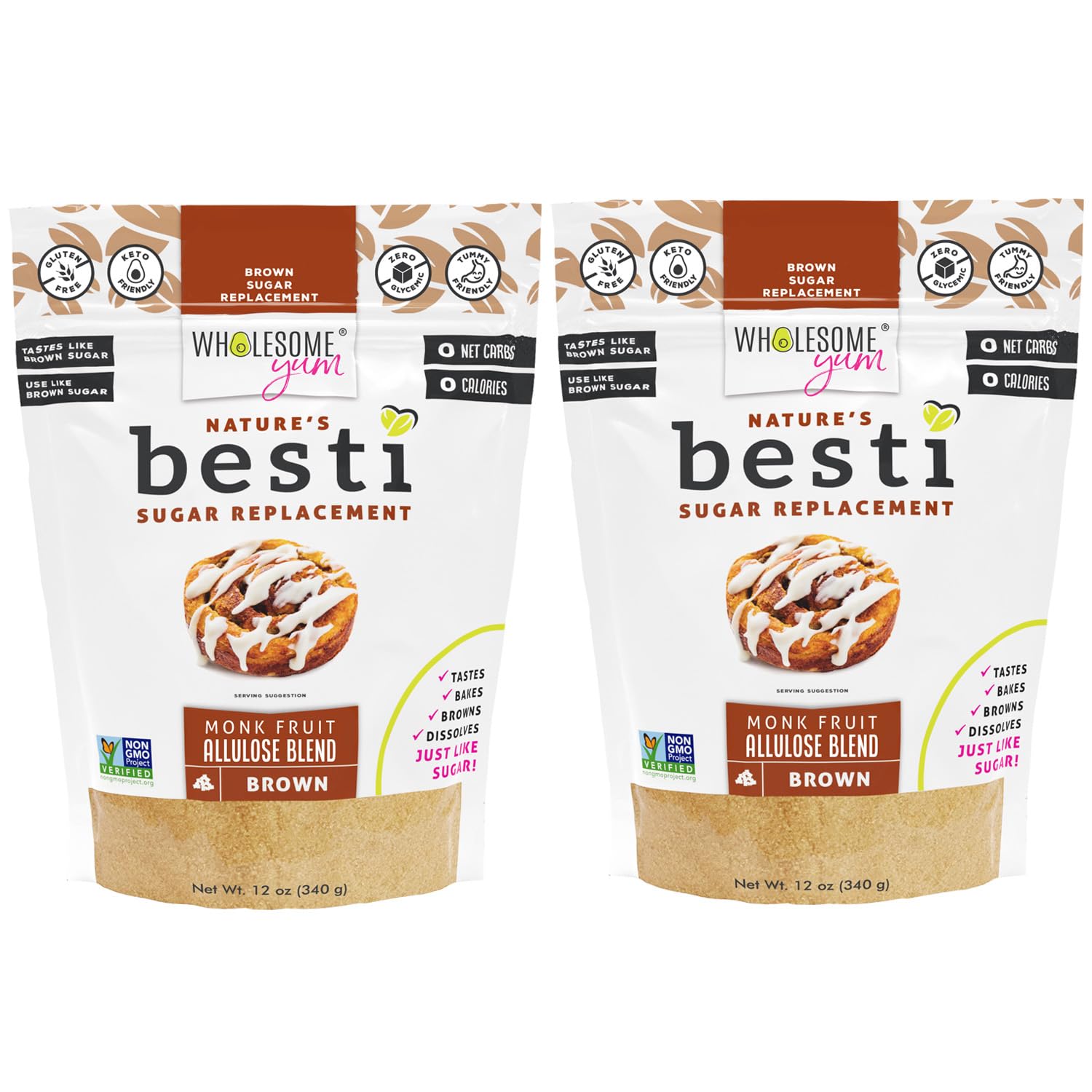 Wholesome Yum Besti Natural Brown Sugar Substitute - Keto Brown Monk Fruit Sweetener Blend With Allulose (No Erythritol) - Non G