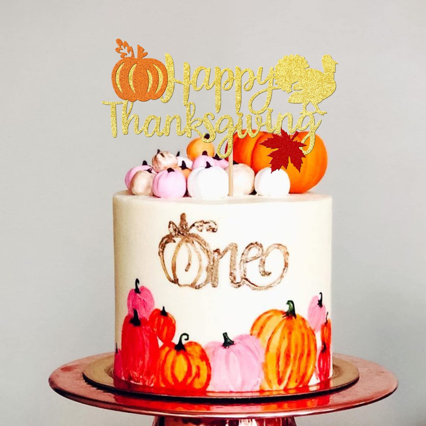 1 Pcs Happy Thanksgiving Cake Topper With Maple Leaf Turkey Pumpkin Fall Theme Cake Pick For Thanksgiving Day Theme Party Cake D