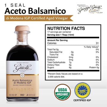 Giusti Organic Balsamic Vinegar of Modena 250ml - Black Balsamic Vinegar, 8.45 Fl Oz