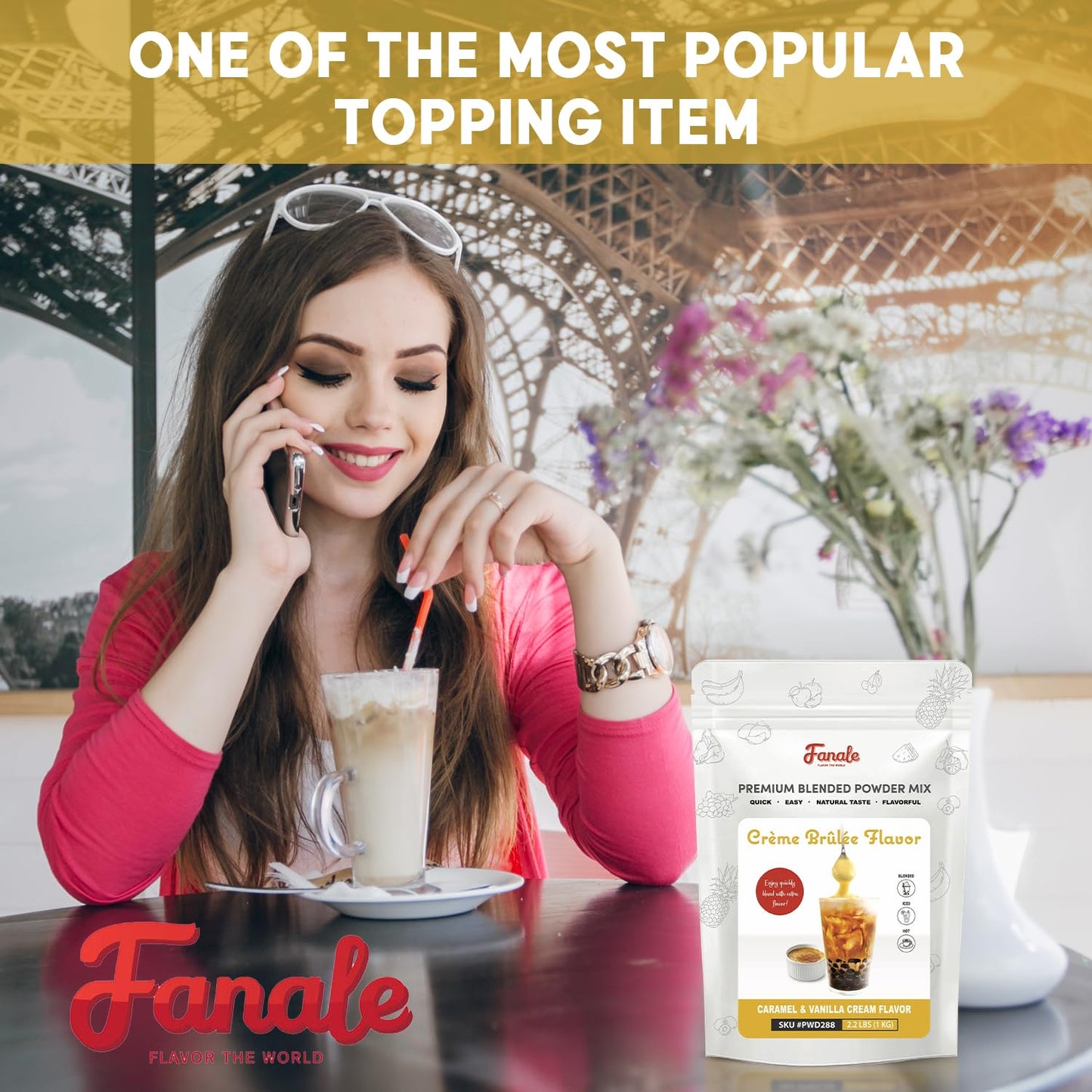 Fanale Bubble Tea Flavoring Powder, Creme Brulee, 2.2 lb, Light Brown, Model PWD288