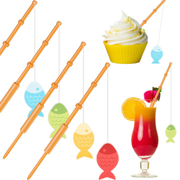 Boao 20 Pieces Mini Fish Pole Decoration Little Fisherman Fishing Pole Picks Mini Cupcake Picks For Birthday Party Tropical Part