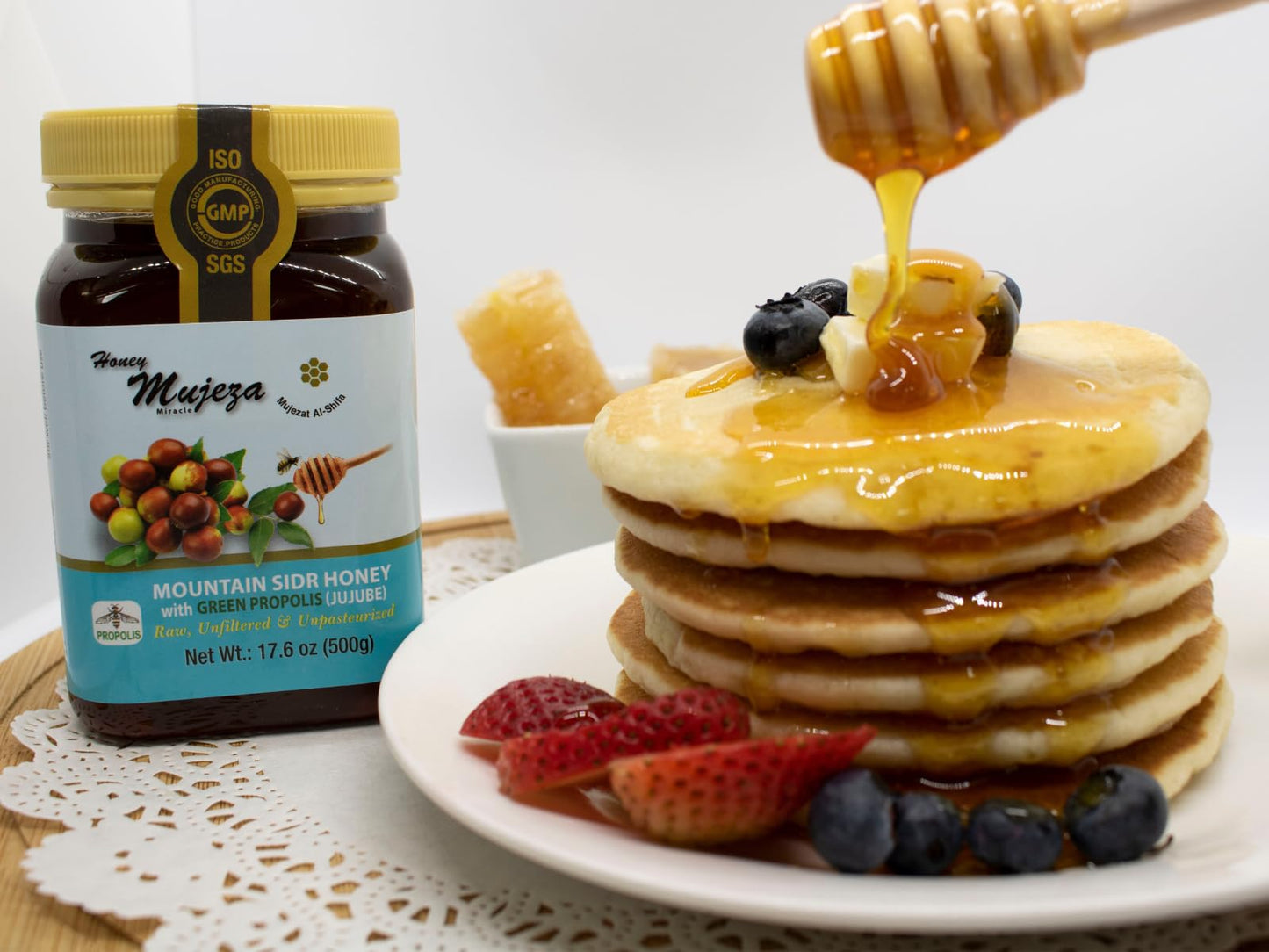 Authentic Mountain Sidr Honey (Jujube) with Propolis - Equal to Manuka Effectiveness  Unheated Unfiltered Unprocessed 100% Natural Gluten Free Raw Liquid Honey (250g / 8.8oz)
