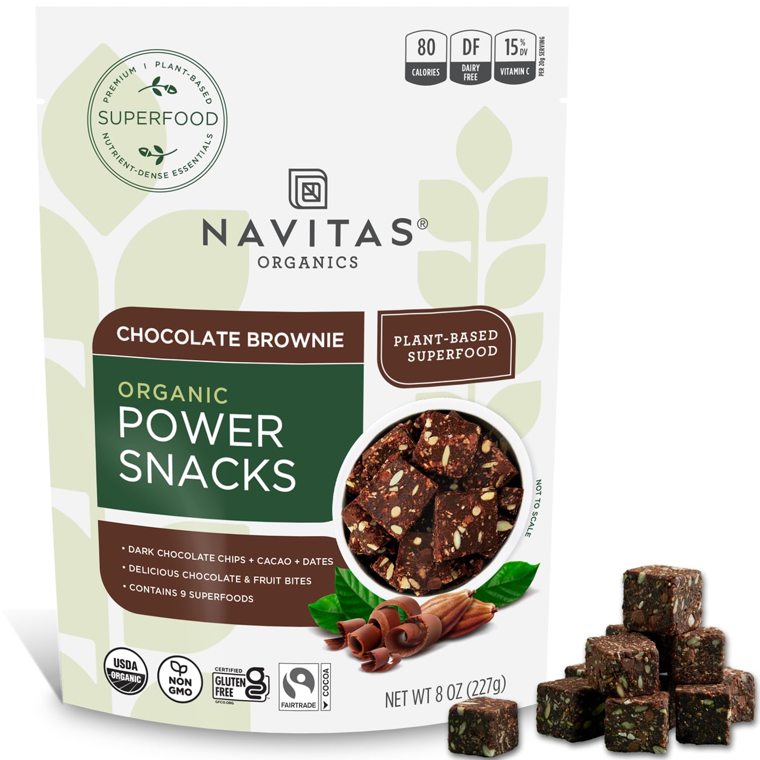 Navitas Organics Superfood Power Snacks, Chocolate Cacao, 8oz Bag, Organic, Non-GMO, Gluten-Free