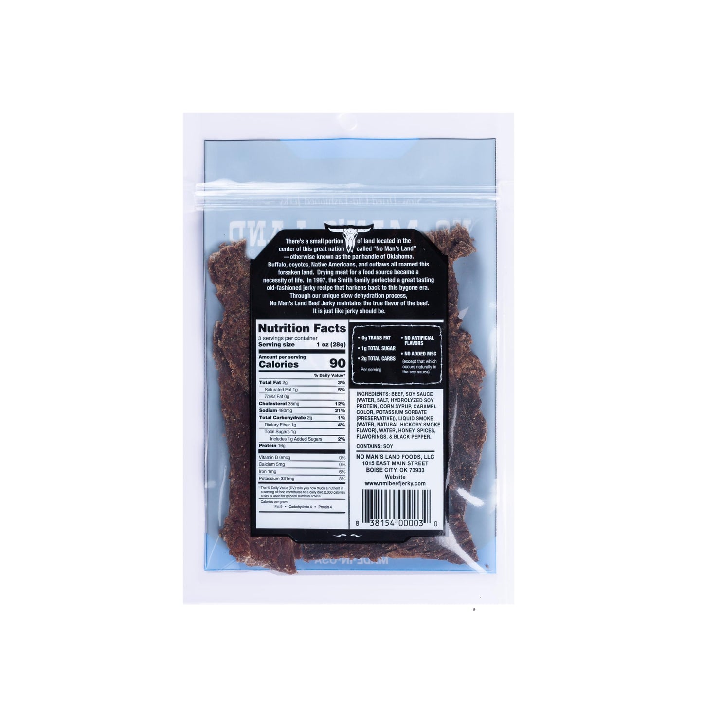 NO MANS LAND BEEF JERKY - Low Calorie High Protein Snack - Black Pepper Flavor - 3 Ounce Pack
