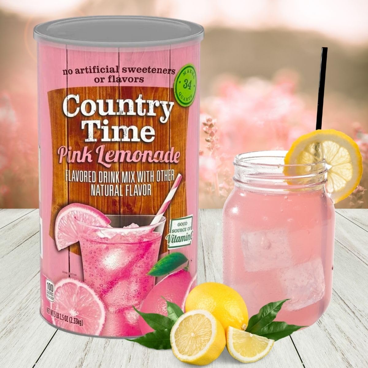 Global Basics 2 Pack Of 82.5 Oz Country Time Pink Lemonade Mix | 165 Oz Total | Includes A Global Basics Reusable Straw Set!