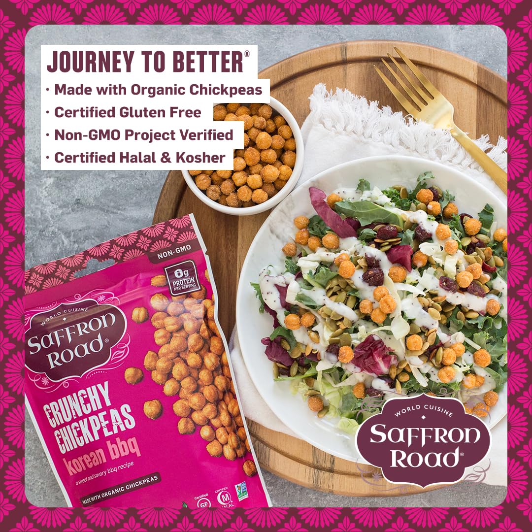 Saffron Road Roasted And Crunchy Bombay Spice, Korean Bbq, Sea Salt & Cracked Pepper Chickpeas | High Protein Snacks | Gluten-Fr