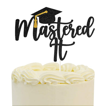Black Glitter Mastered It Cake Topper,College Grad,Congratulations Mba Graduation Party Decorations Supplies