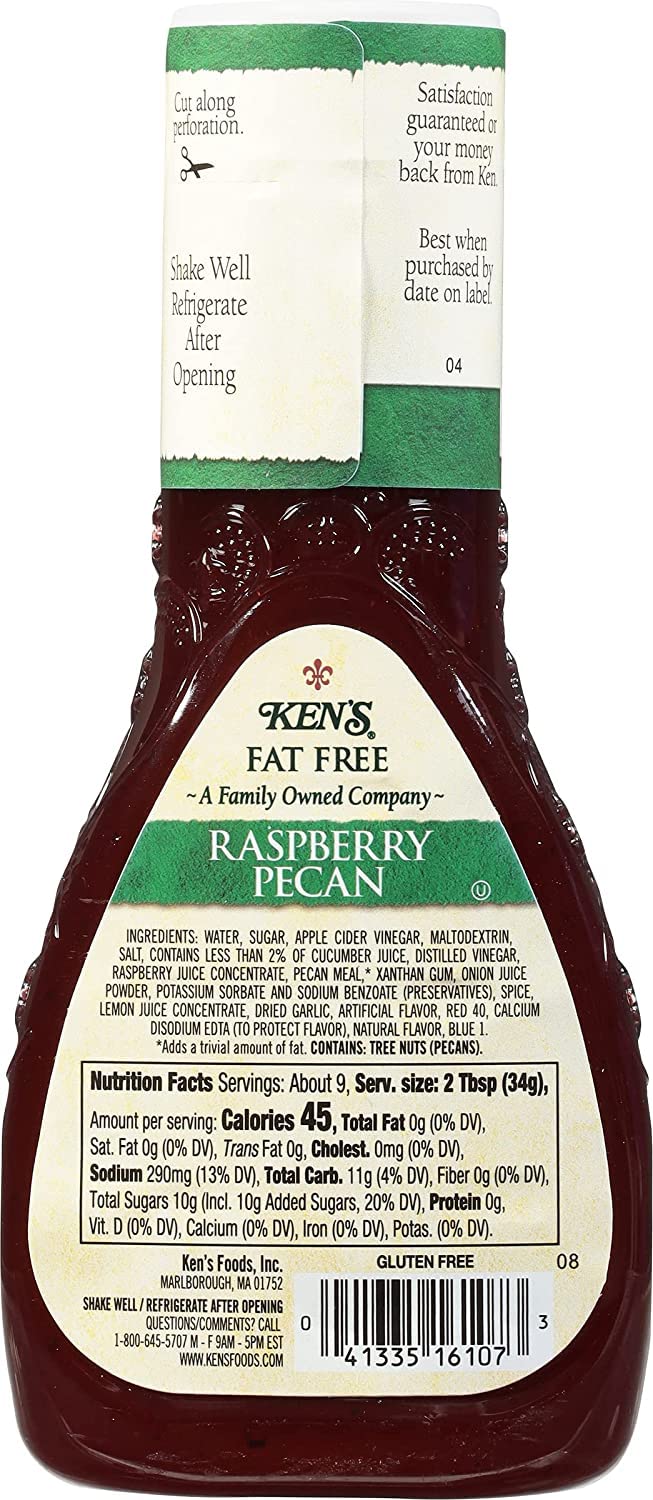 Kens Steak House Fat Free Raspberry Pecan Dressing, 9 Fl Oz (Pack of 2)