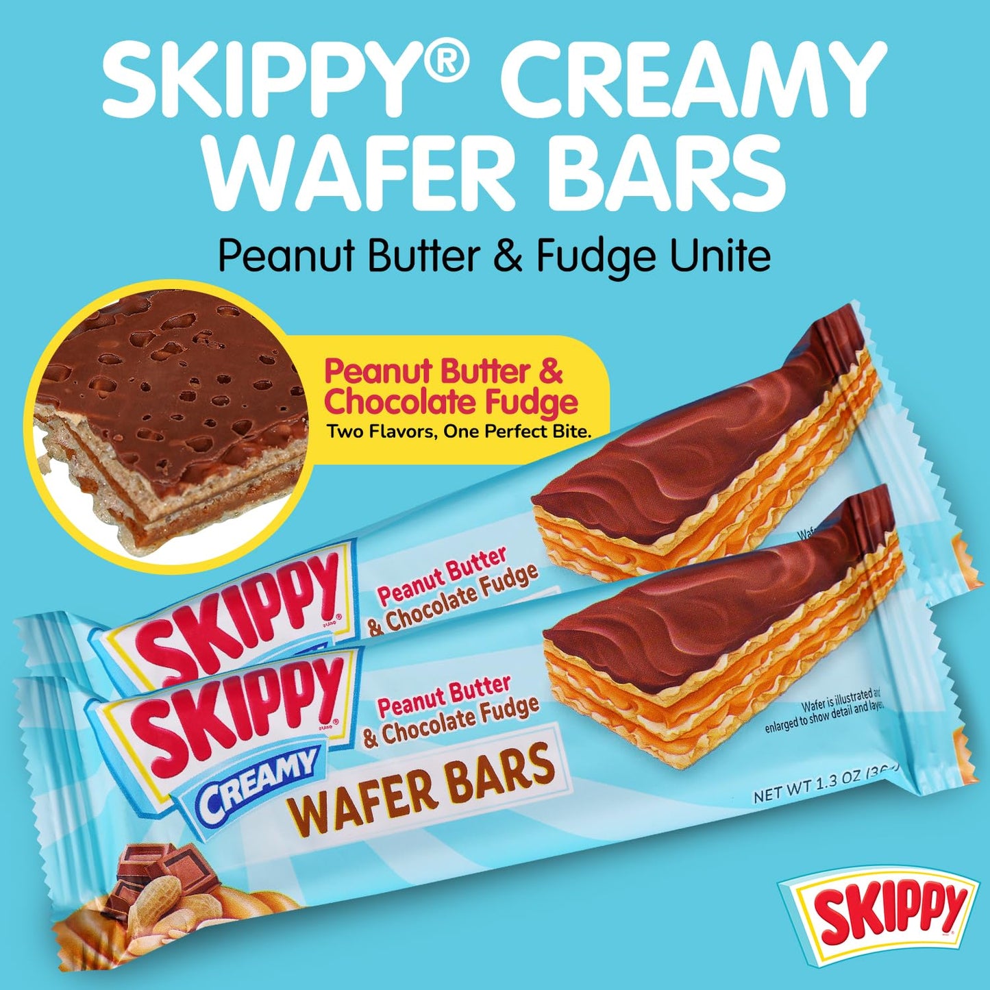 SKIPPY Creamy Peanut Butter & Chocolate Fudge Wafer Snack Bar, 1.3 oz, 6 ct (Pack of 6-36 ct) - Delicious, Convenient Treat