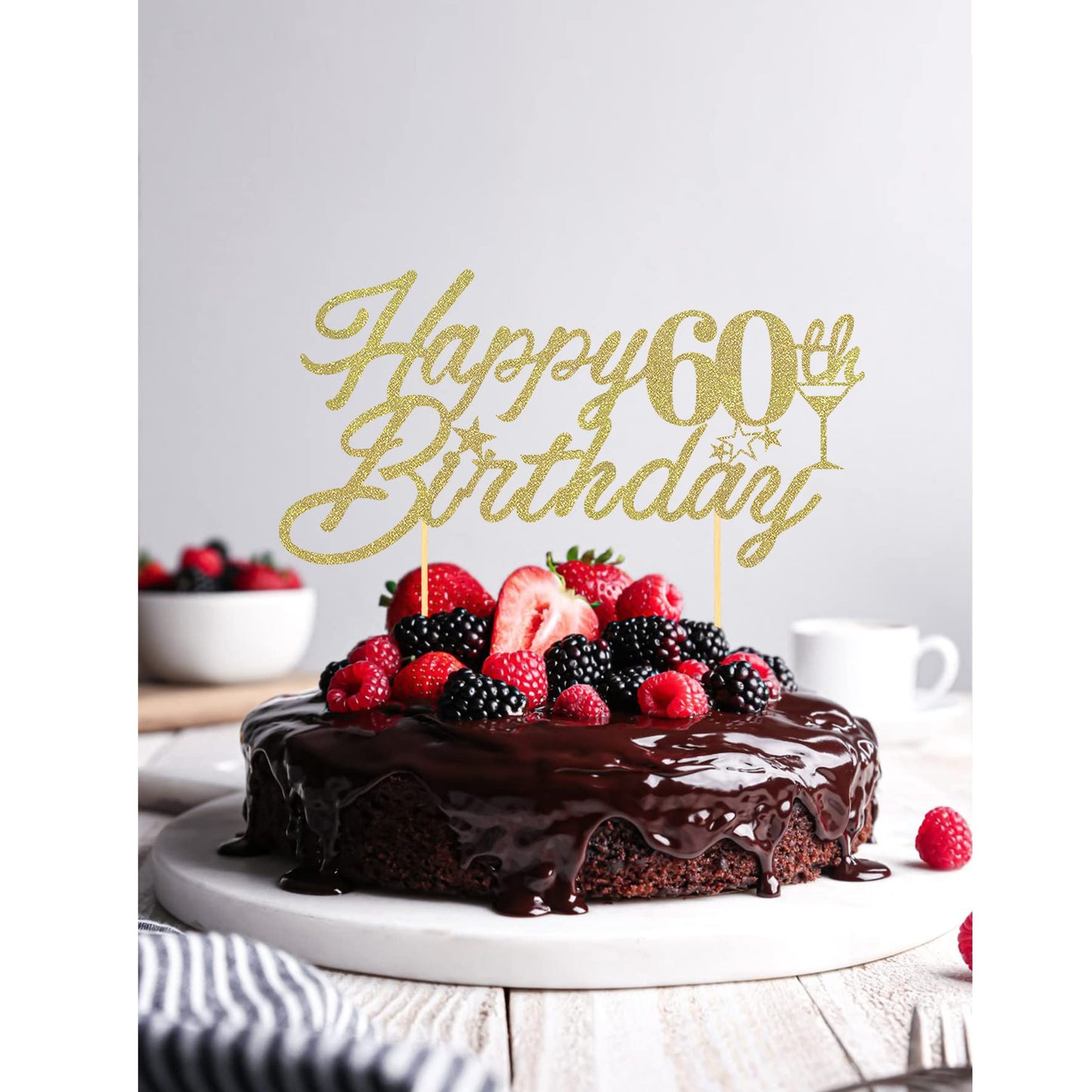 Gold Glitter Happy 60Th Birthday Cake Topper, 60Th Birthday Cake Topper For Celebrating Sixty Years Old Anniversary/Birthday Par