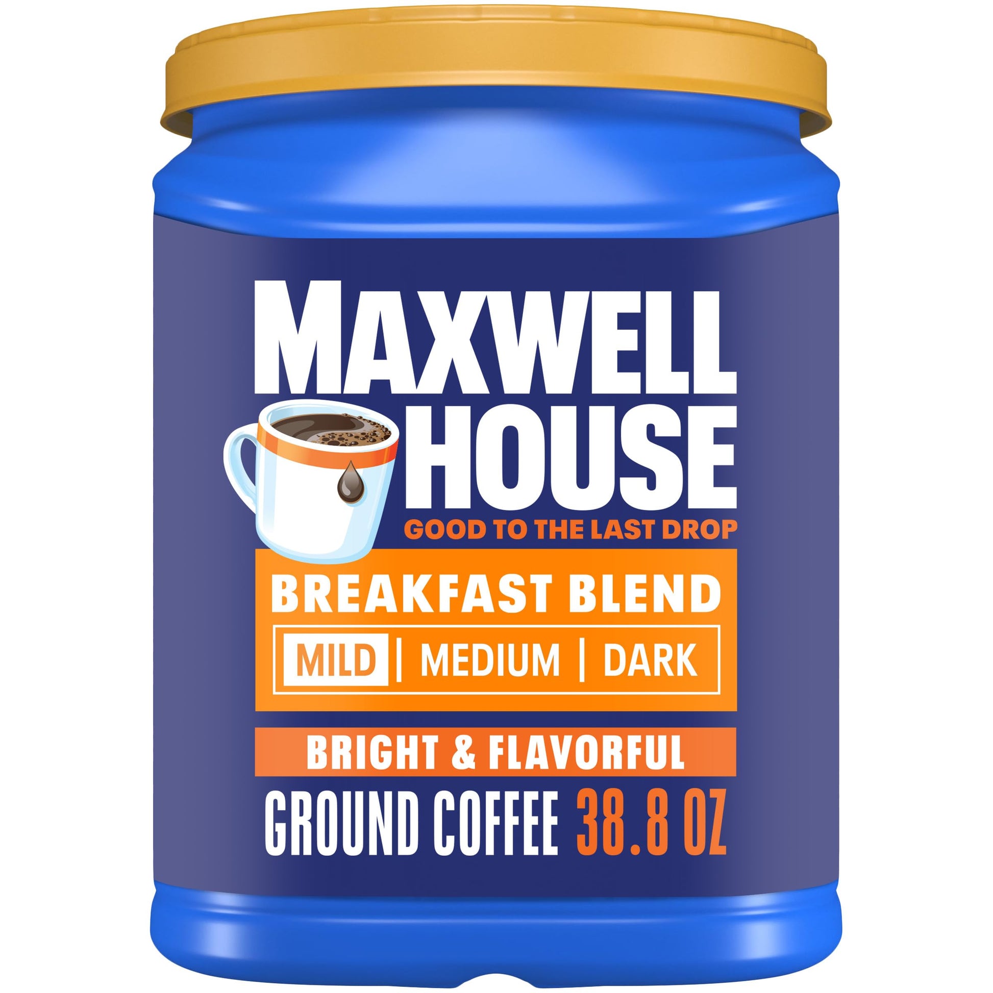 MAXWELL HOUSE Breakfast Blend Ground Coffee, Mild Roast, 38.8 oz Canister