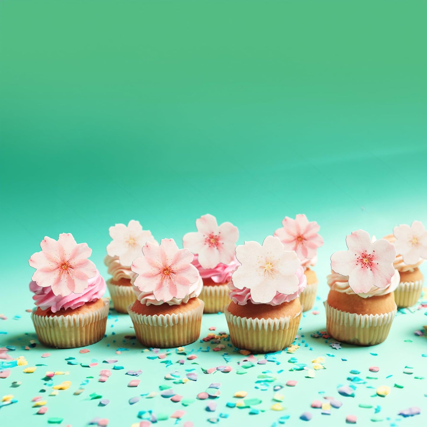 Gyufise 54Pcs Edible Cherry Blossoms Cupcake Toppers Edible Flowers Cake Decorations Wafer Paper Flowers Cupcake Topper For Baby