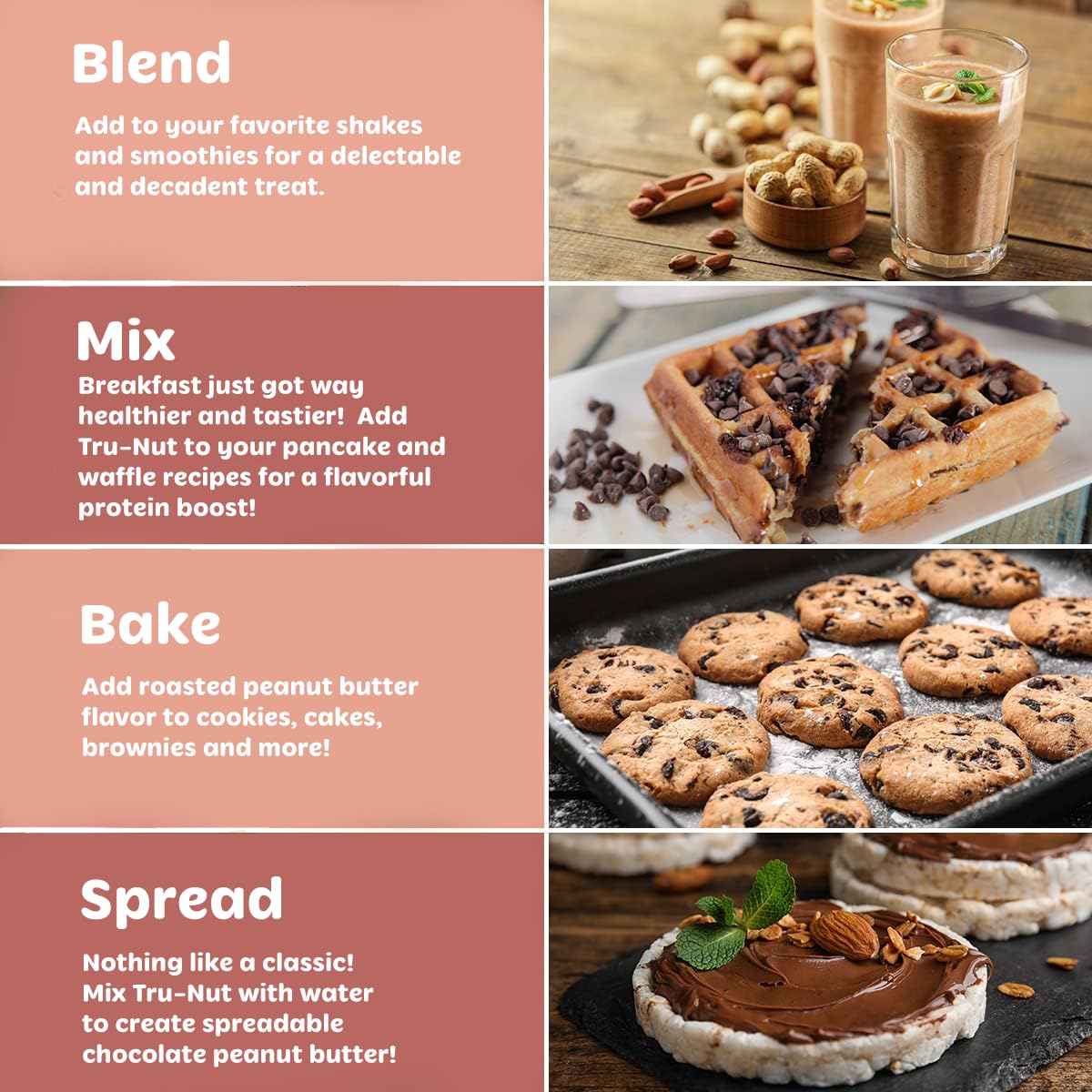 Tru-Nut - Chocolate Peanut Butter Powder - Healthy Peanut Butter, Vegan, 4G Of Protein, 50 Calories - Peanut Butter Chocolate Fl