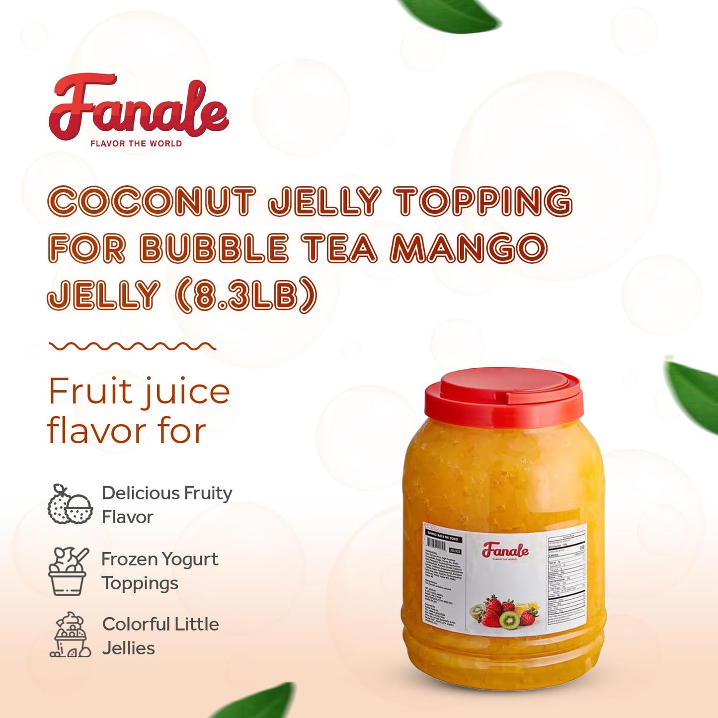 Fanale Coconut Jelly Topping for Bubble Tea, 8.3 lb, Mango Flavor