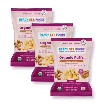 Organic Puffs - Early Allergen Introduction Snack Puffs W/ 9 Top Allergens: Organic Peanuts, Cashew, Egg & More By Ready Set Foo