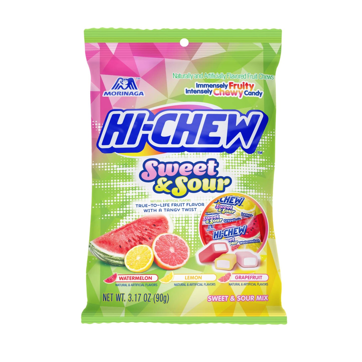 Hi-Chew Sweet & Sour Mix, Pack Of 6 Bags, 3.17Oz Each | Watermelon Lemon Grapefruit | Unique Fun Soft & Chewy Taffy Candy | Immensely Juicy Fruit Flavors | Individually Wrapped For Sharing