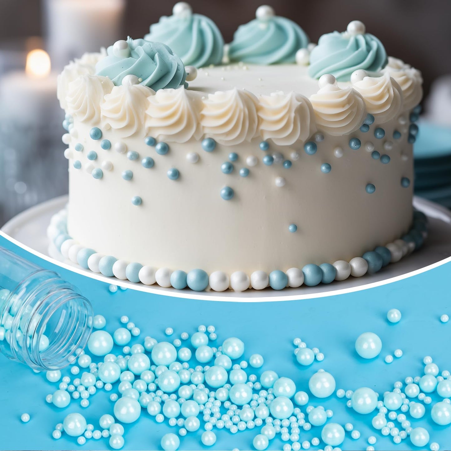 Twisweet Blue Pearl Sprinkles for Cake Decorating, Edible Sugar Pearls for Baking, Mix Size, Cake Topper Cupcake Cookie Ice Crea