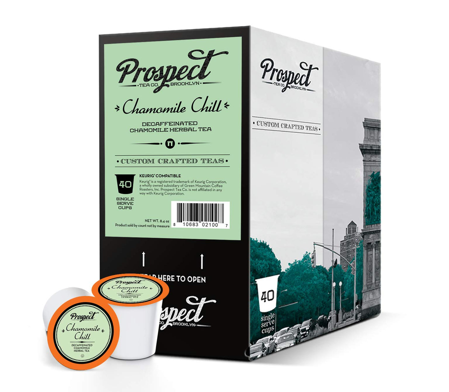 Prospect Tea Co. Decaffeinated Chamomile Herbal Tea Pods, 40 Count, Compatible with K Cup malt-inspired 2.0