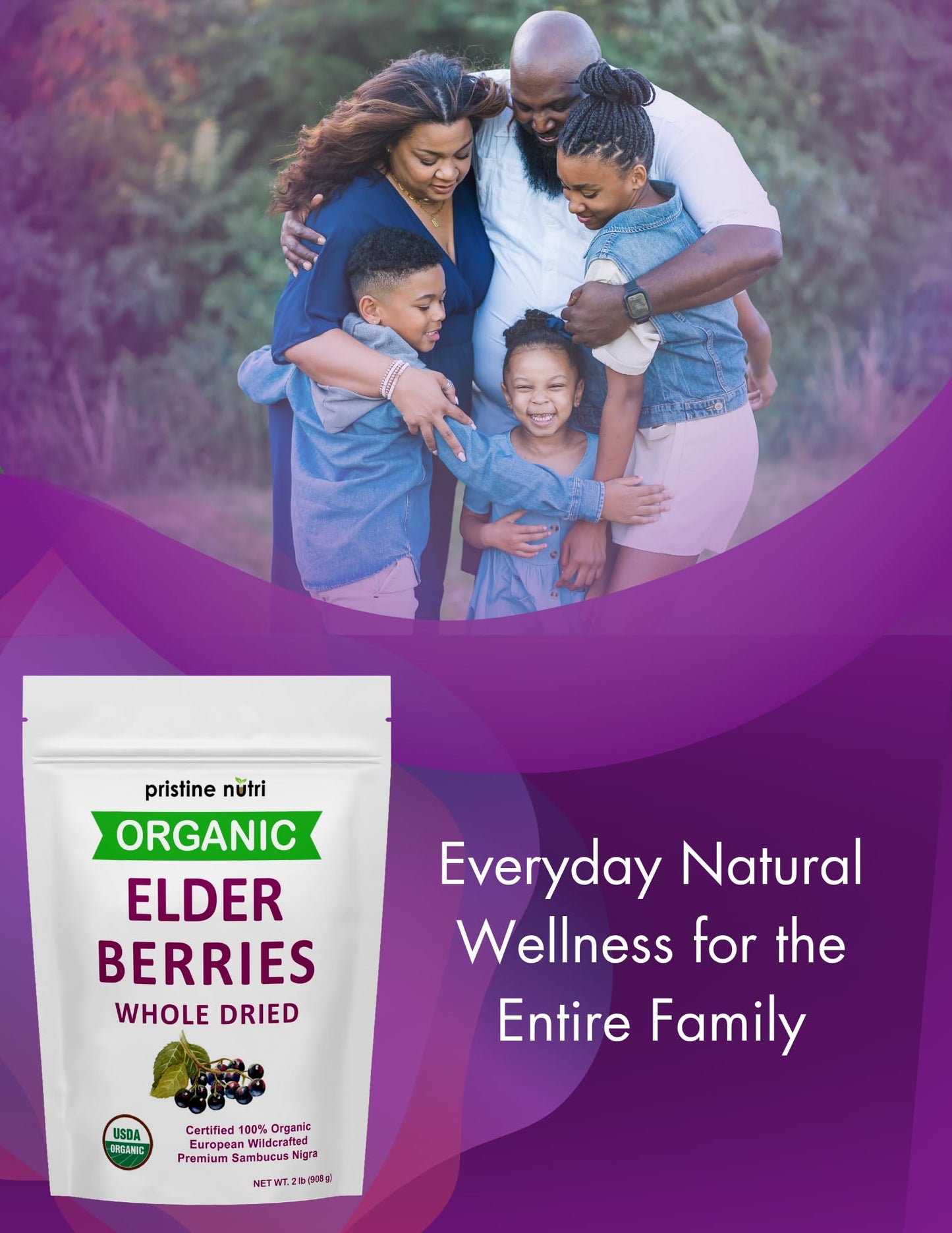 Pristine Nutri Organic Dried Elderberries | Non-GMO, Wildcrafted | 16 oz